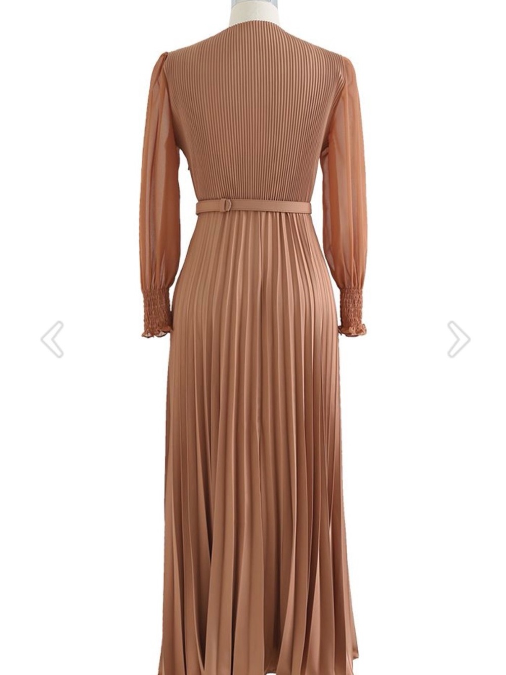 Chicwish Full Pleated Belted Maxi Dress – Tan | L/XL | Excellent Condition - Picture 8 of 11